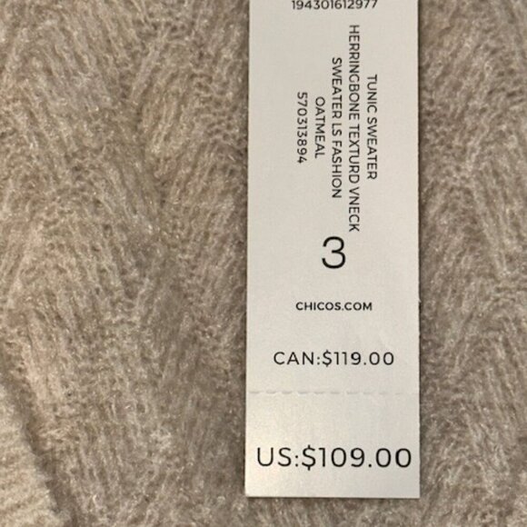 NWT Chico's Herringbone Tunic Sweater - Picture 7 of 7